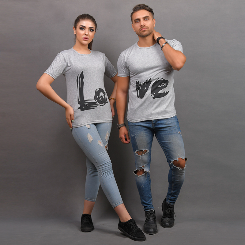 ست تيشرت LOVE مدل RIMI طوسي