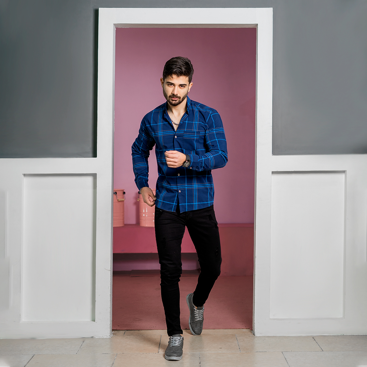 پیراهن مردانه آبی سرمه ای مدل Nozar