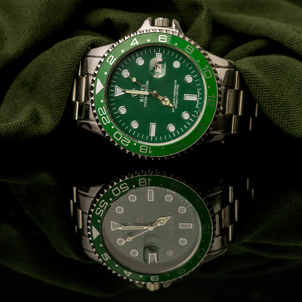 ساعت رولکس نقره ای صفحه سبز مردانه مدل 435