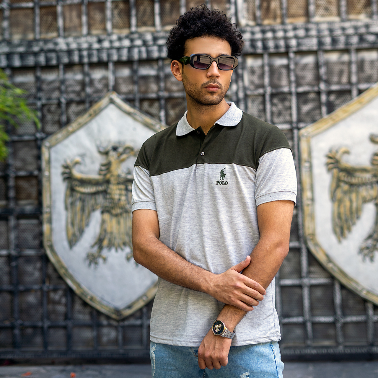 تیشرت مردانه POLO طوسی- سبز مردانه Mazyar