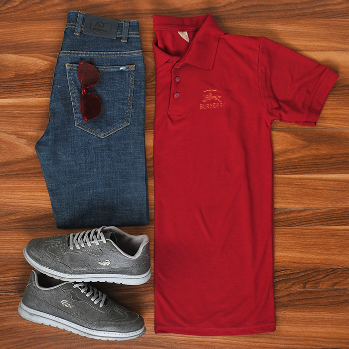 تیشرت مردانه زرشکی مدل burberry