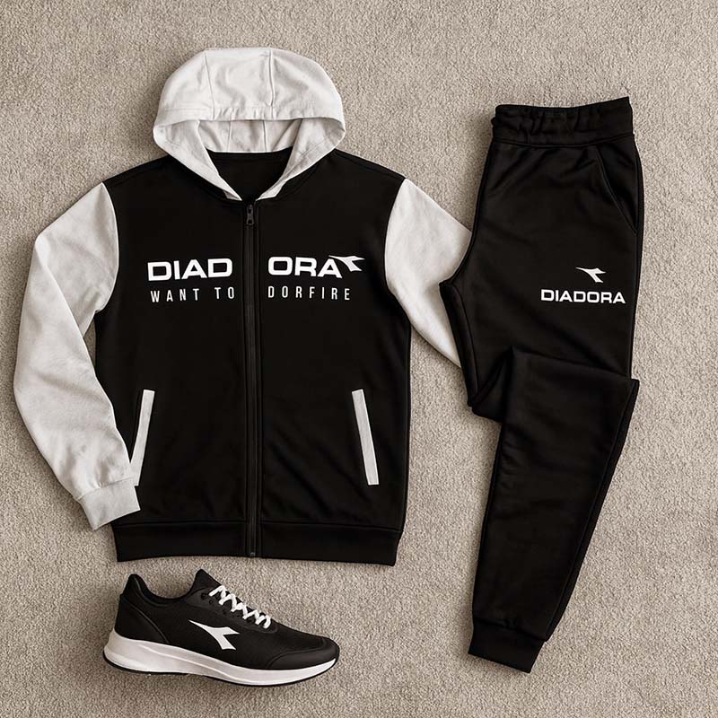 ست سوییشرت شلوار مردانه مشکی مدل Diadora