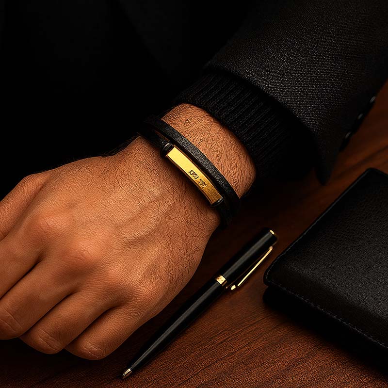 دستبند چرم مردانه مدل پلاک دار