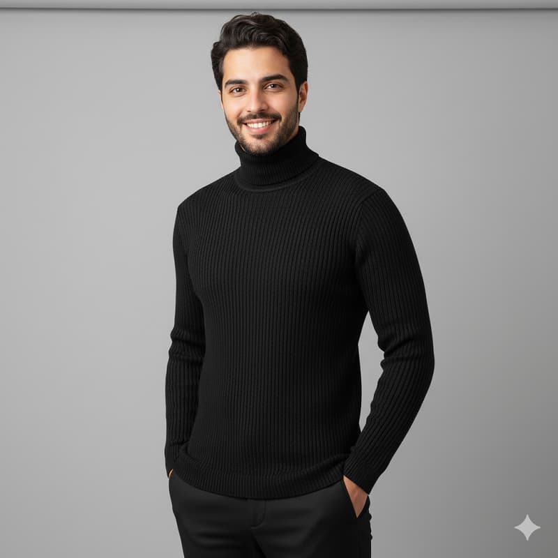 پلیور بافت یقه اسکی مردانه مدل Ersan رنگ مشکی